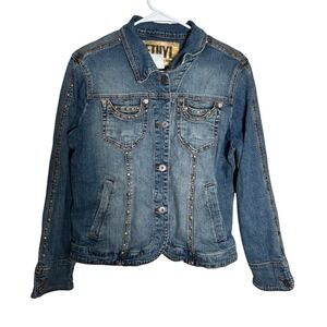 VTG Y2K Denim Studded Trucker Jacket Blue Womens M Boho Western Festival Edgy